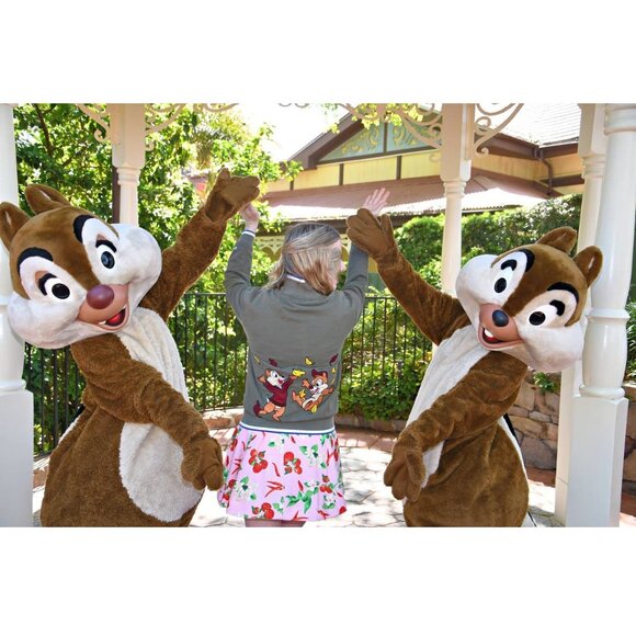 Disney Varsity Jacket Size S Chip & Dale Olive Green Embroidered Rare Hong Kong - Picture 13 of 13